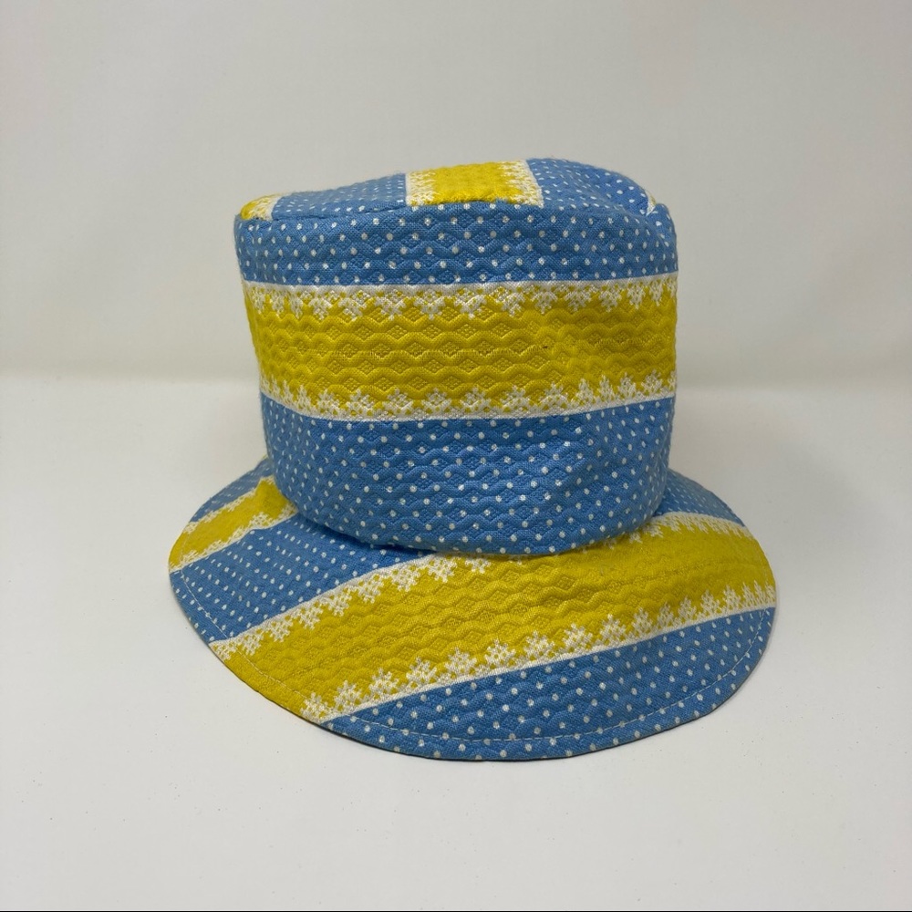 Vintage Blue Yellow White Striped Textured Bucket hat, Glamour House